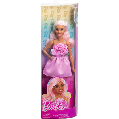 Barbie Fashionistas Doll #238, Blonde with White Barrette in Pink Rosebud Strapless Dress with Matching Heels