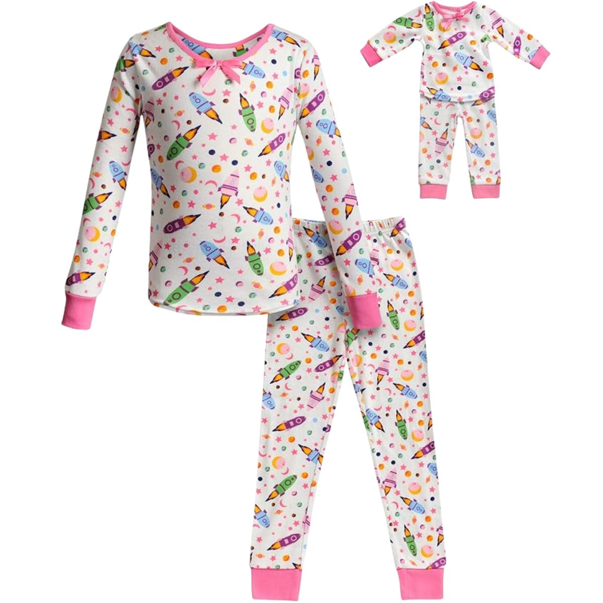 Dollie & Me Girls' "Spaced Out" Snug Fit Sleepwear Set and Matching Doll Outfit Sizes 6
