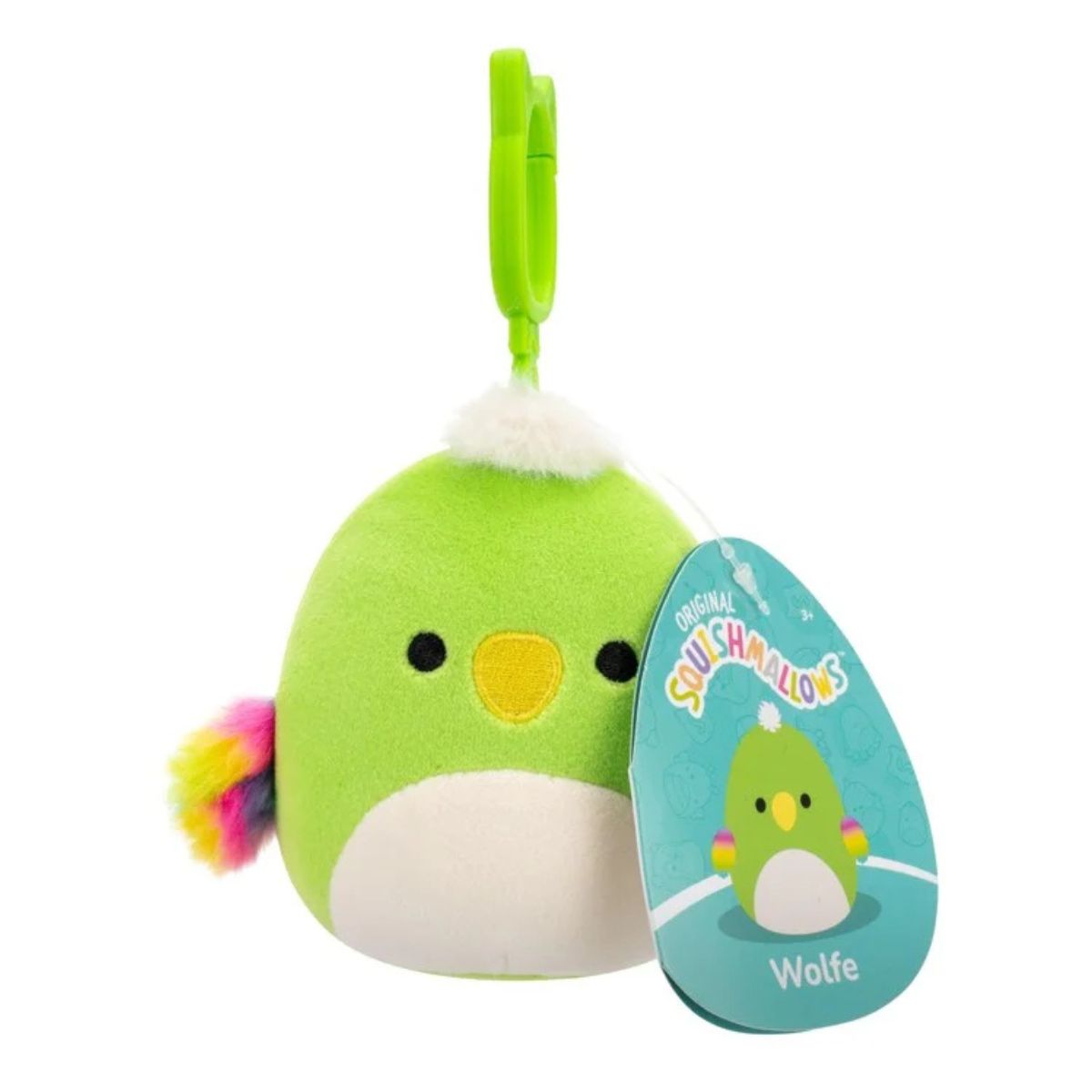 Squishmallows 3.5" Inch Clip-On Wolfe the Rainbow Parrot  Plush Toy #2709