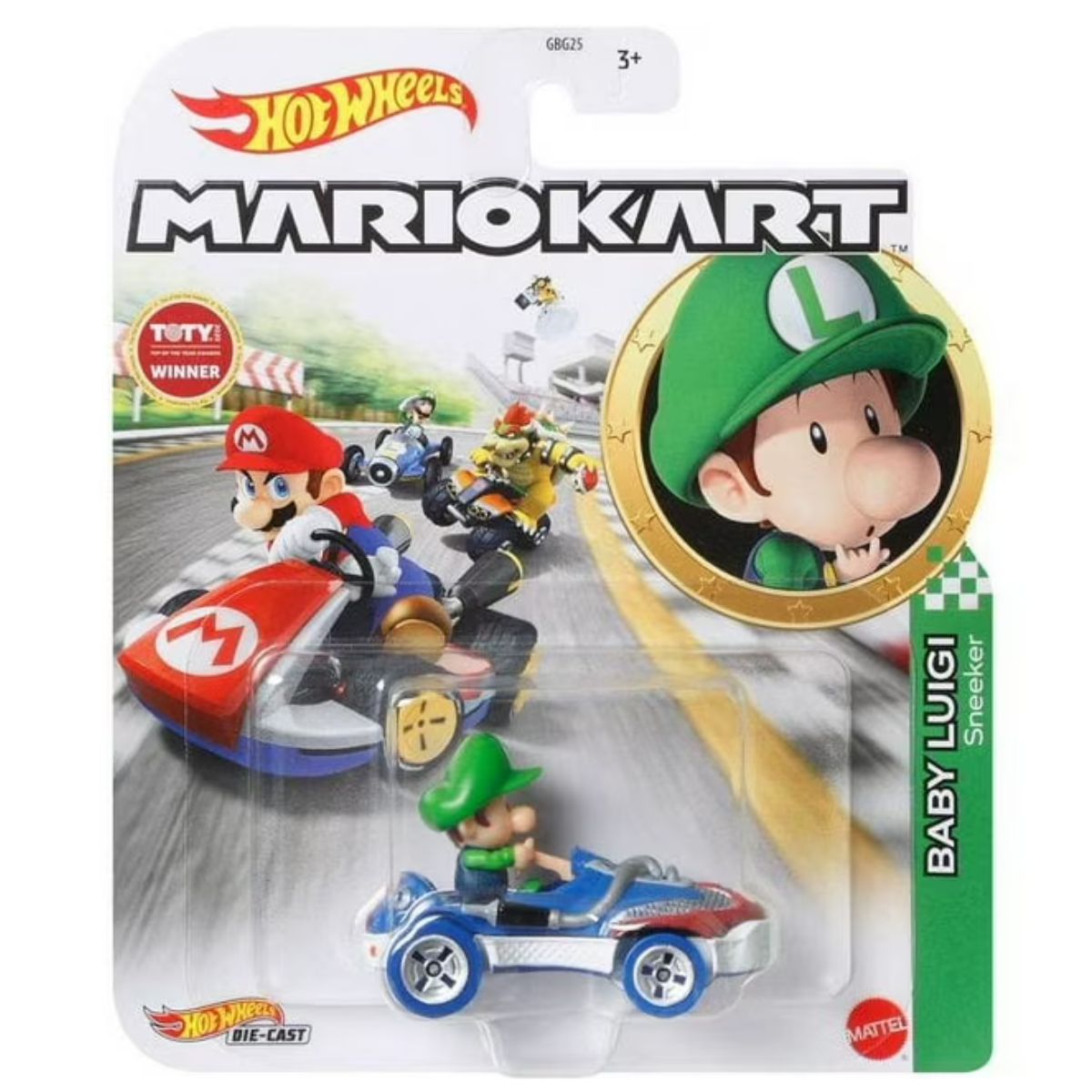 Hot Wheels Mario Kart 1:64 Die-Cast Baby Luigi Sneaker Vehicle Car