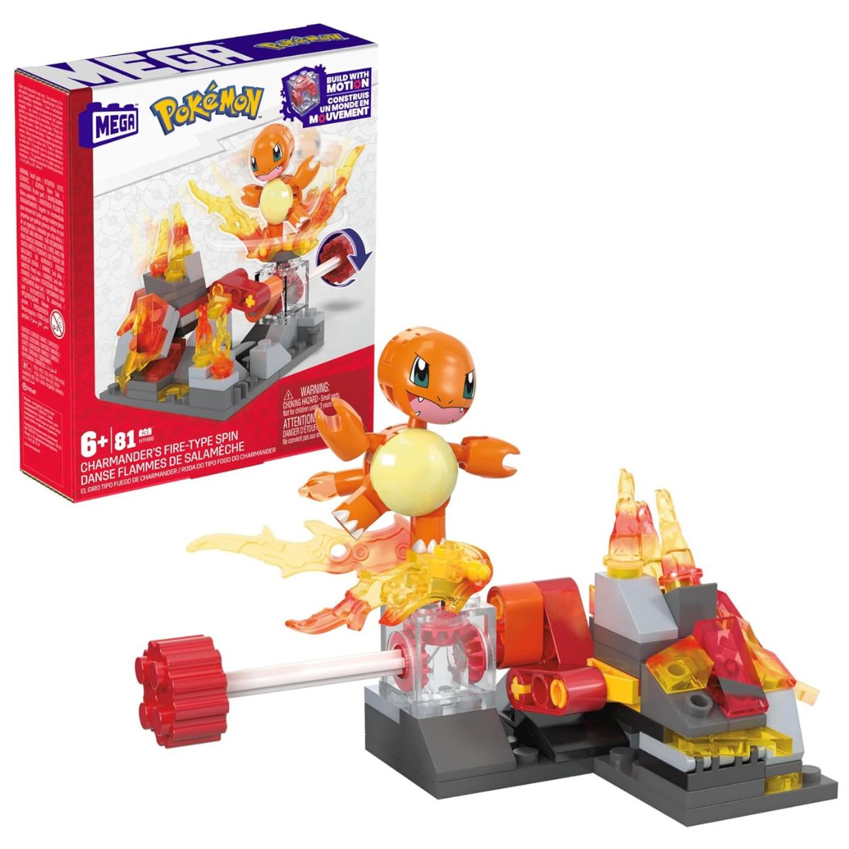 MEGA Pokemon Charmander’s Fire-Type Spin (Build with Motion, 81 Pieces), Ages 6+