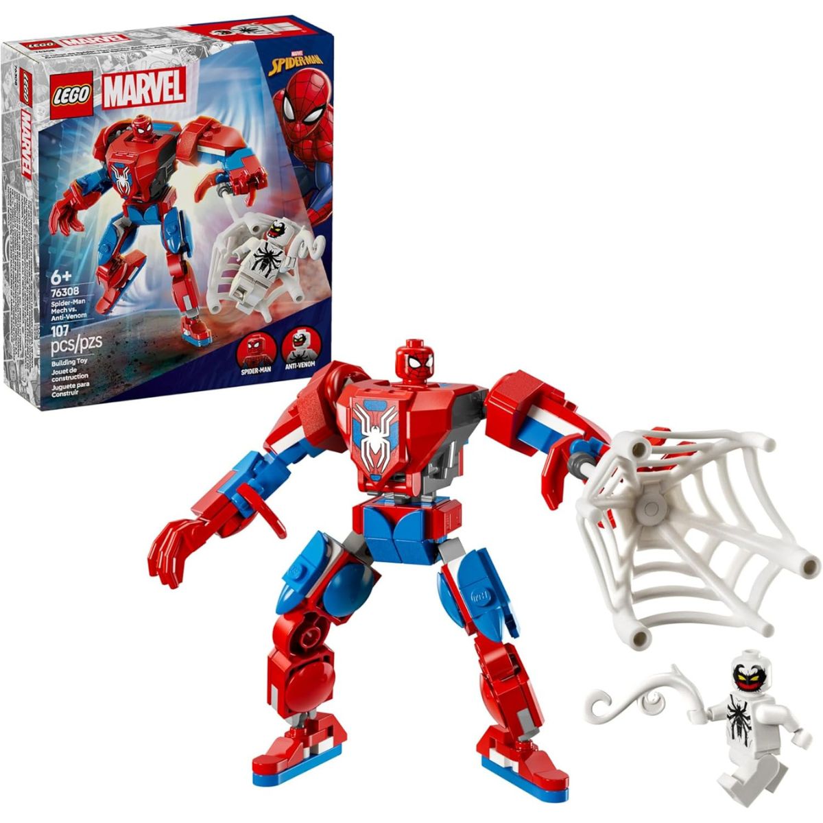 LEGO® Marvel Spider-Man Mech vs. Anti-Venom Building Kit 76308, 107 Pieces