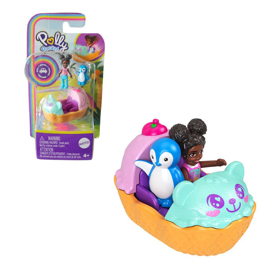 Polly Pocket Pollyville Micro Doll with Themed Toy Car and Mini Penguin Ages 4+
