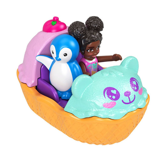 Polly Pocket Pollyville Micro Doll with Themed Toy Car and Mini Penguin Ages 4+