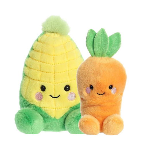 Aurora® Palm Pals™ Cravings Duo 5" Inch Plush Set, Cheerful Carrot & Wavey Corn