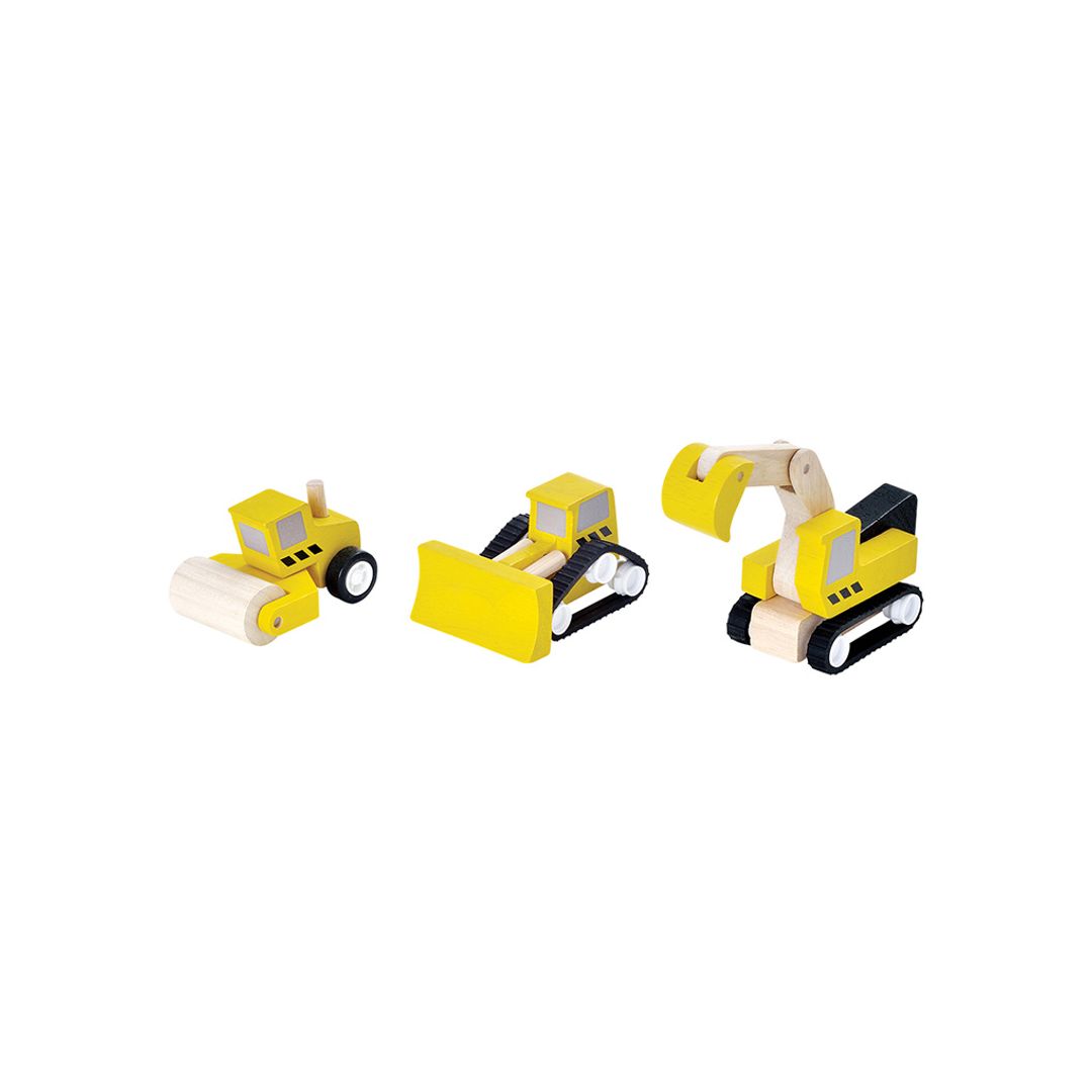 Side profile of the smooth-rolling wooden PlanToys vehicle showing its sturdy, durable wheels.