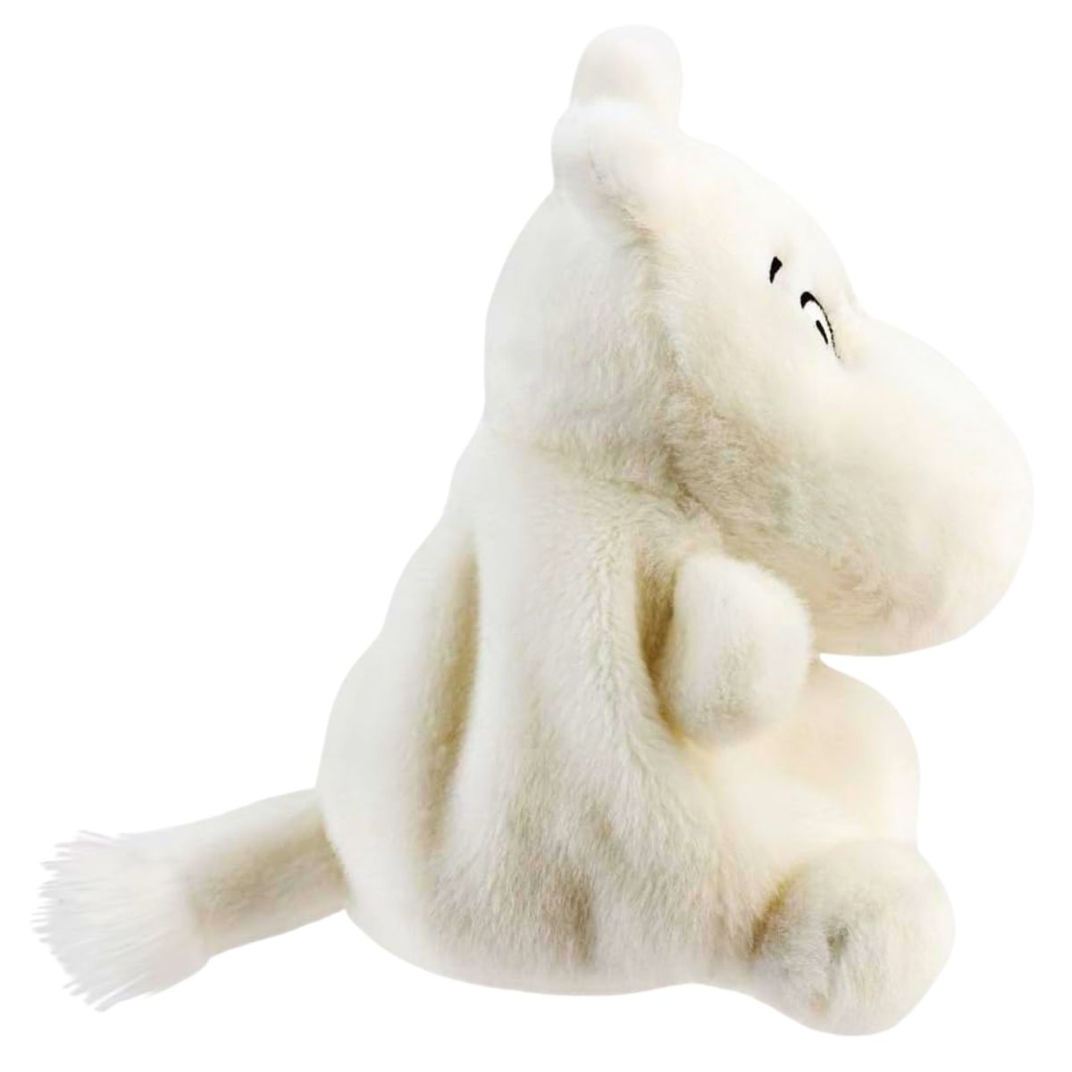 Side profile view of the Aurora Palm Pals Moomin highlighting its round belly and tufted tail.
