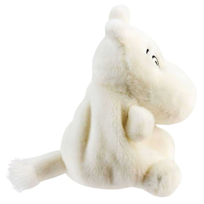 Side profile view of the Aurora Palm Pals Moomin highlighting its round belly and tufted tail.