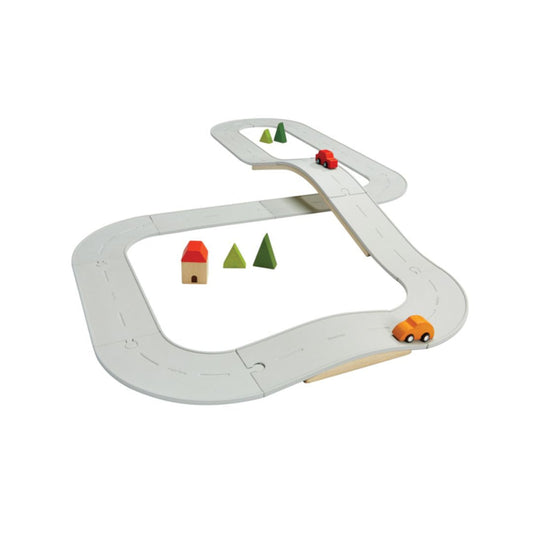 View of the double-sided, flexible natural rubber tracks used in the PlanToys eco-friendly city playset.