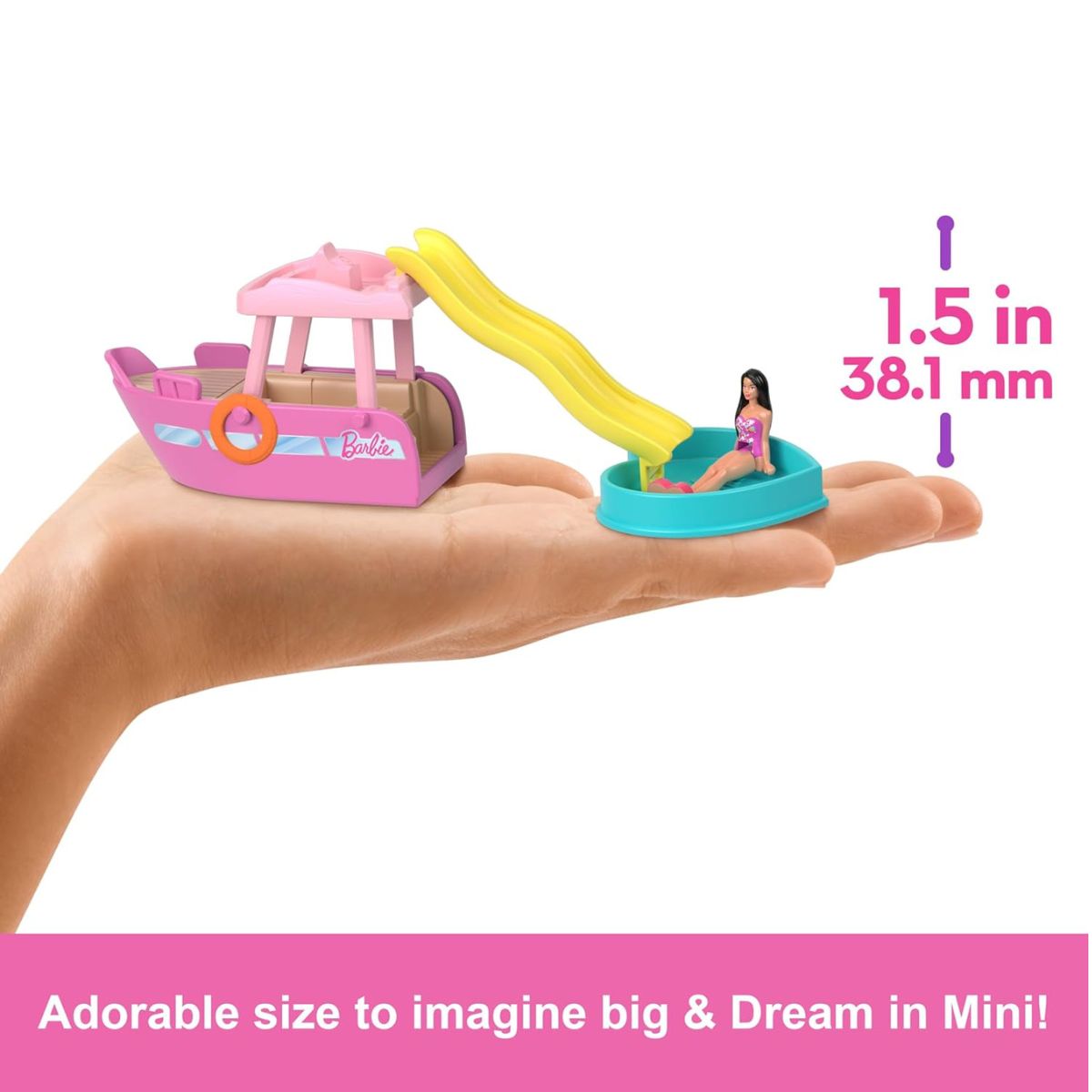 Barbie Mini BarbieLand 1.5" Inch Doll With Color-Changing Dreamboat Boat Vehicle Set