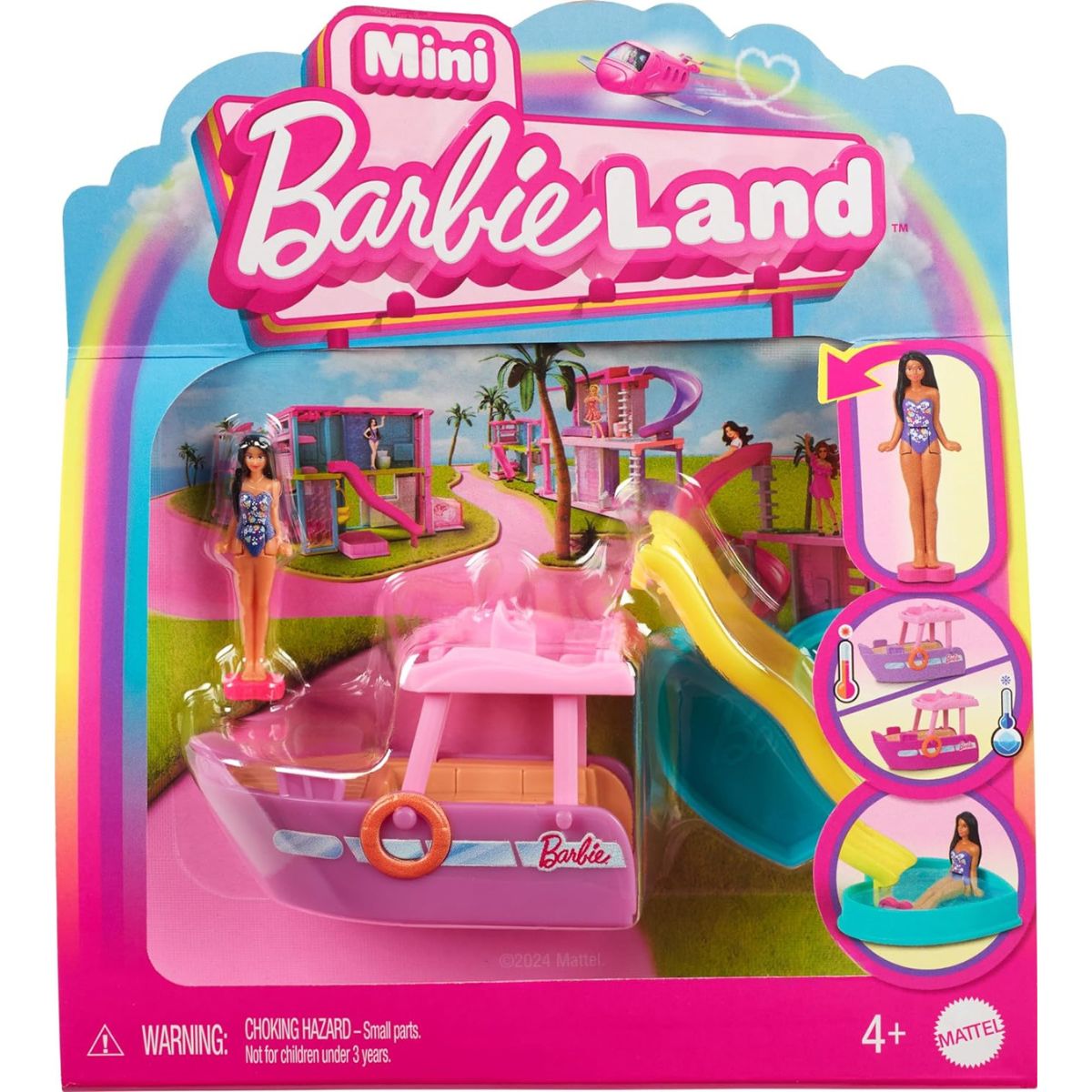 Barbie Mini BarbieLand 1.5" Inch Doll With Color-Changing Dreamboat Boat Vehicle Set