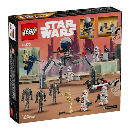 The front perspective view of the official LEGO® Star Wars Clone Trooper and Battle Droid Battle Pack retail box.