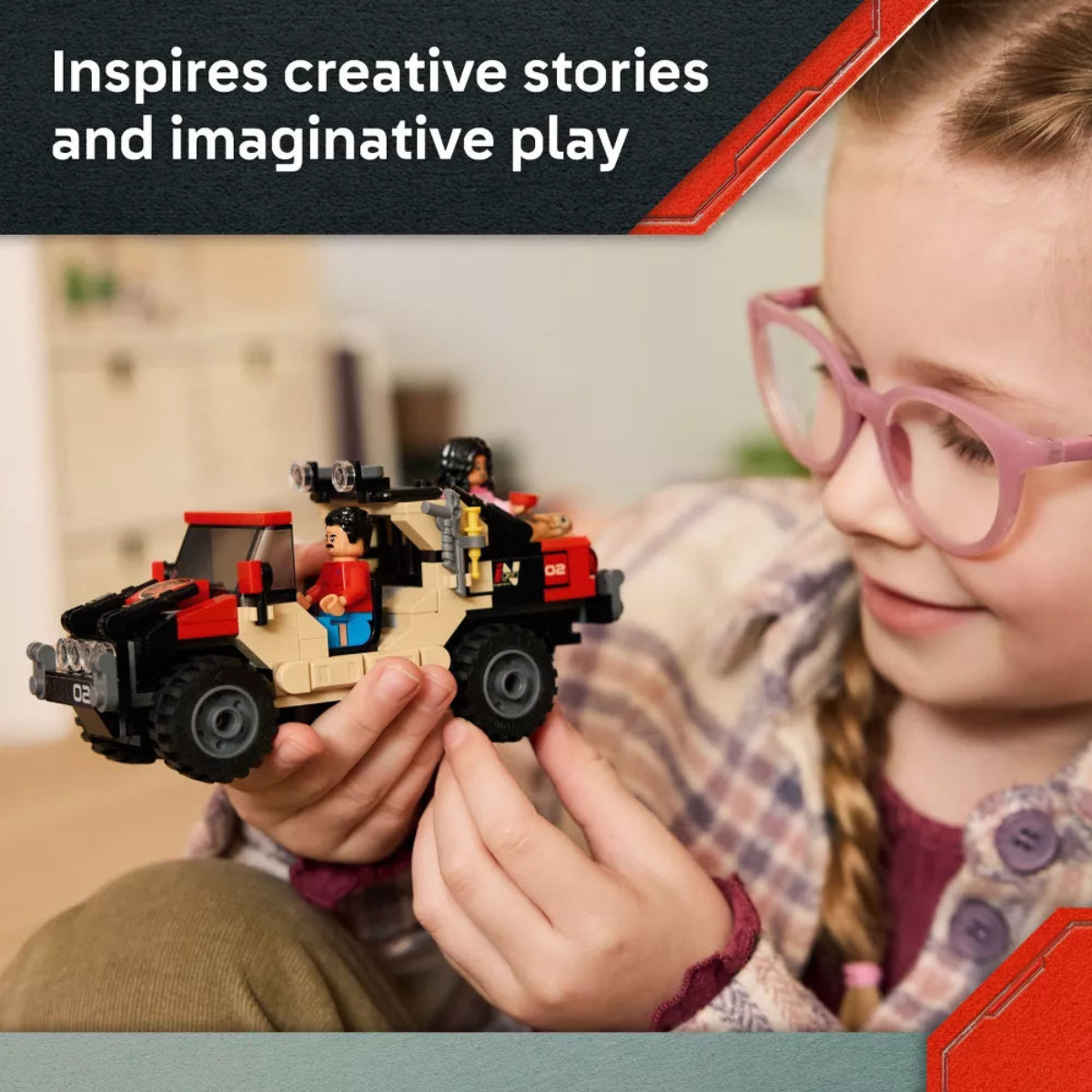 Child playing with a toy vehicle, inspired by creative stories and imaginative play.