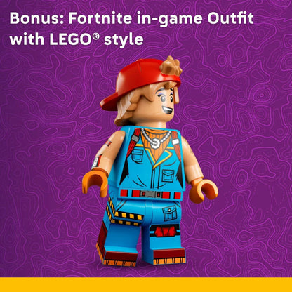 Toy figure with a red cap and blue outfit on a purple background