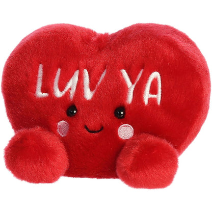  Candy heart plush highlighting its embroidered smile and rosy cheeks.