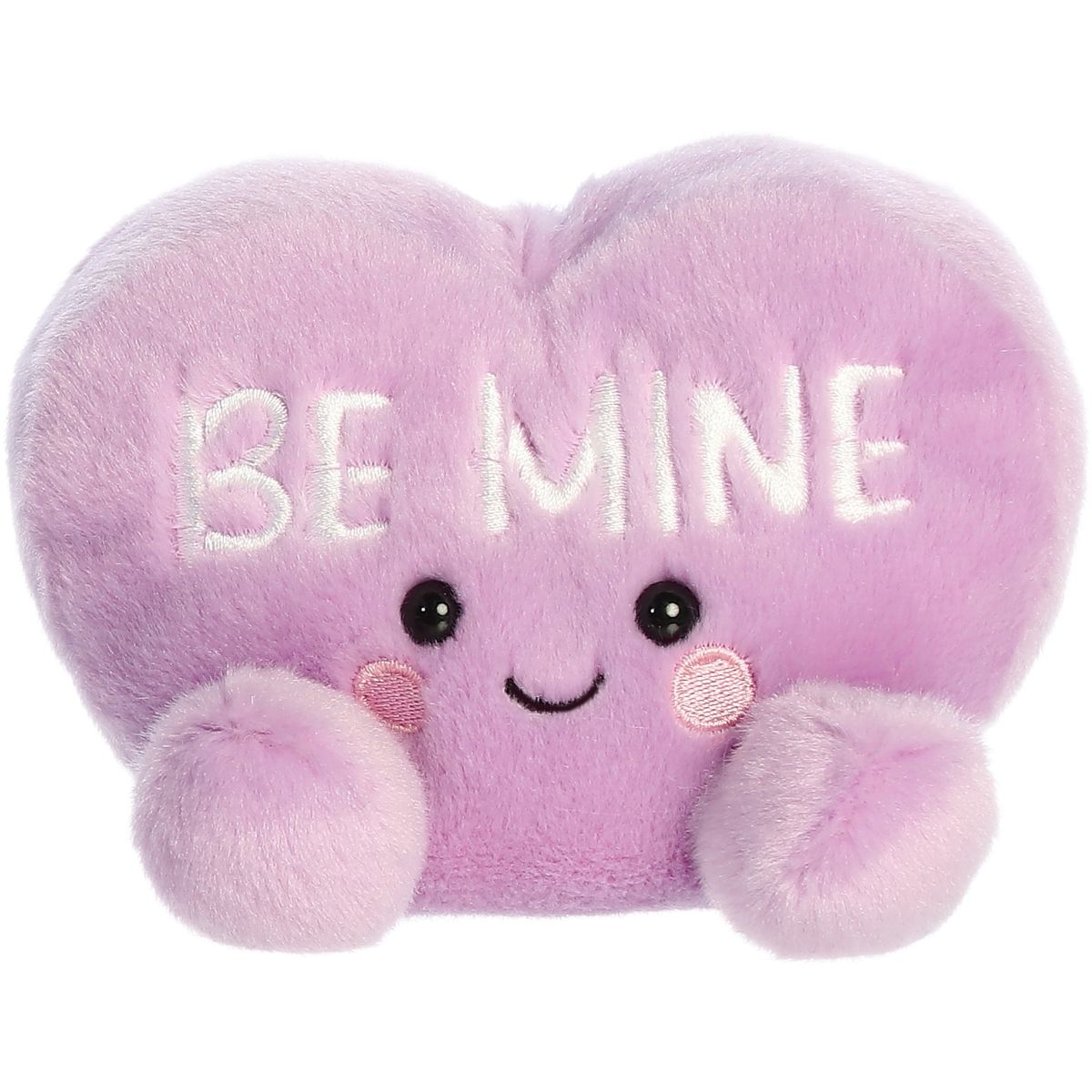 Front view thumbnail of the cute lavender Be Mine Candy Heart plush sitting straight, highlighting its friendly expression and rosy pink blushing cheeks.