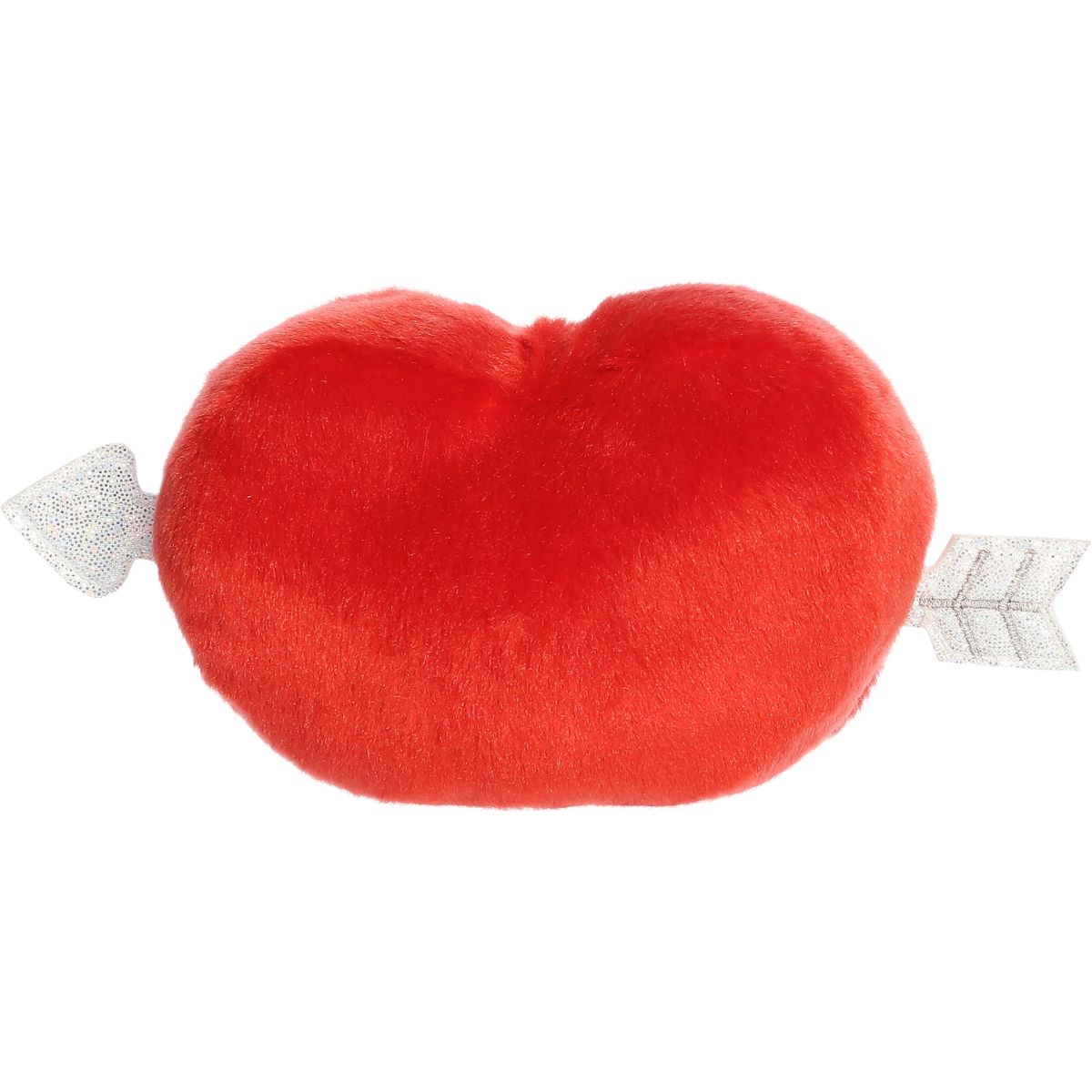 Rear thumbnail view of the Aurora cupid heart stuffed toy displaying its smooth, solid red plush back and arrow tips extending outwards.