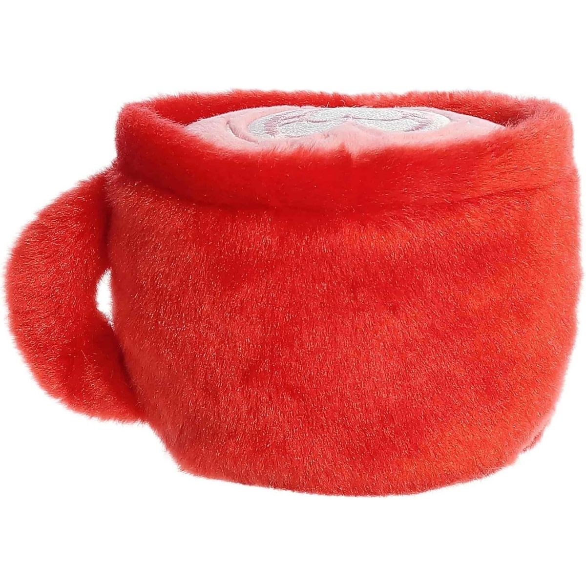 Back view of the Palm Pals Lotti Love Latte plush showcasing its soft red plush texture.