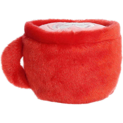 Back view of the Palm Pals Lotti Love Latte plush showcasing its soft red plush texture.