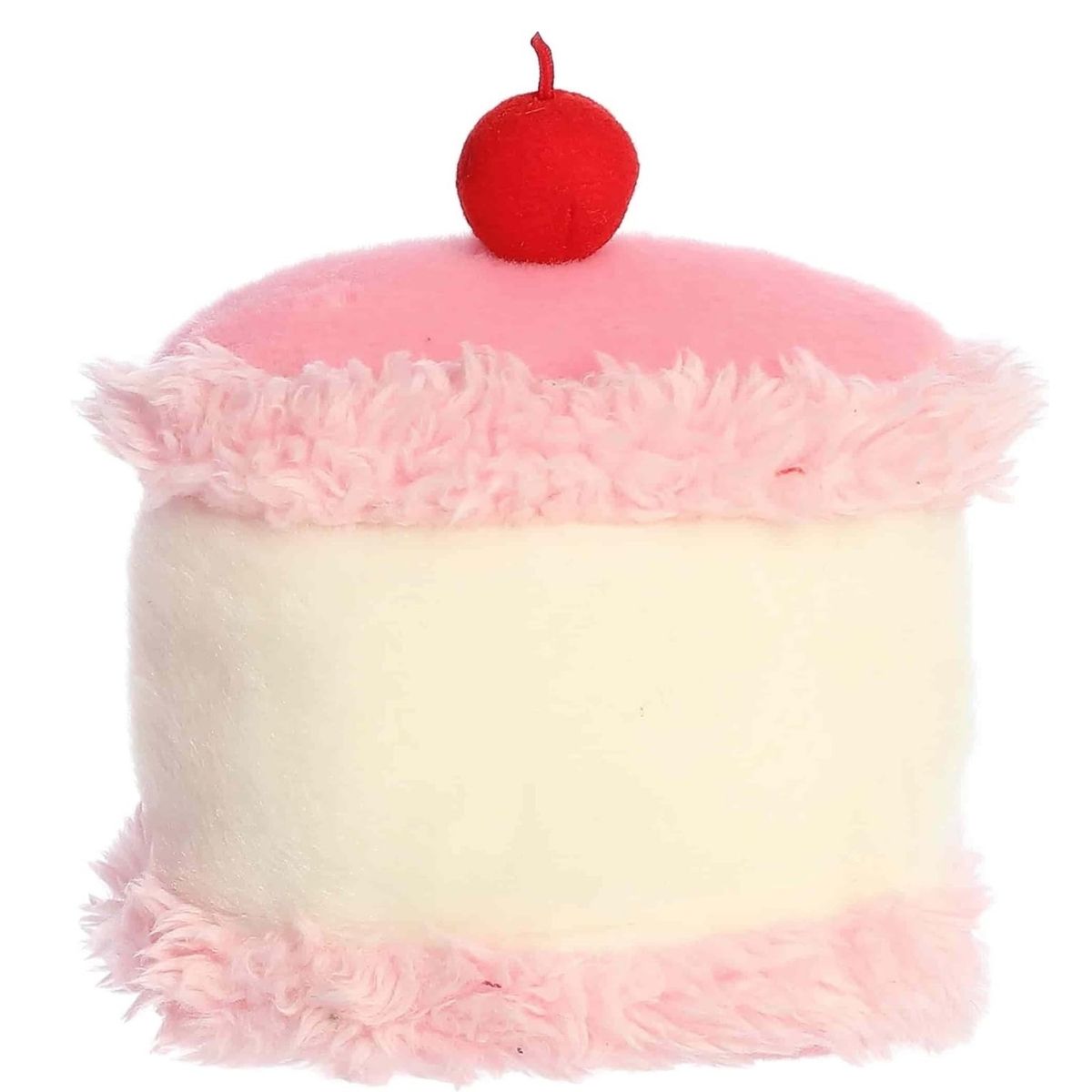 Back view of the cuddly white and pink Palm Pals cake stuffed toy showing the plain white back.