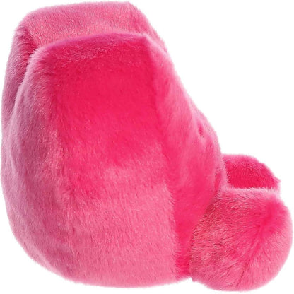 Side profile view of the Palm Pals Bestie Candy Heart plush highlighting its plump, rounded shape and little plush feet.