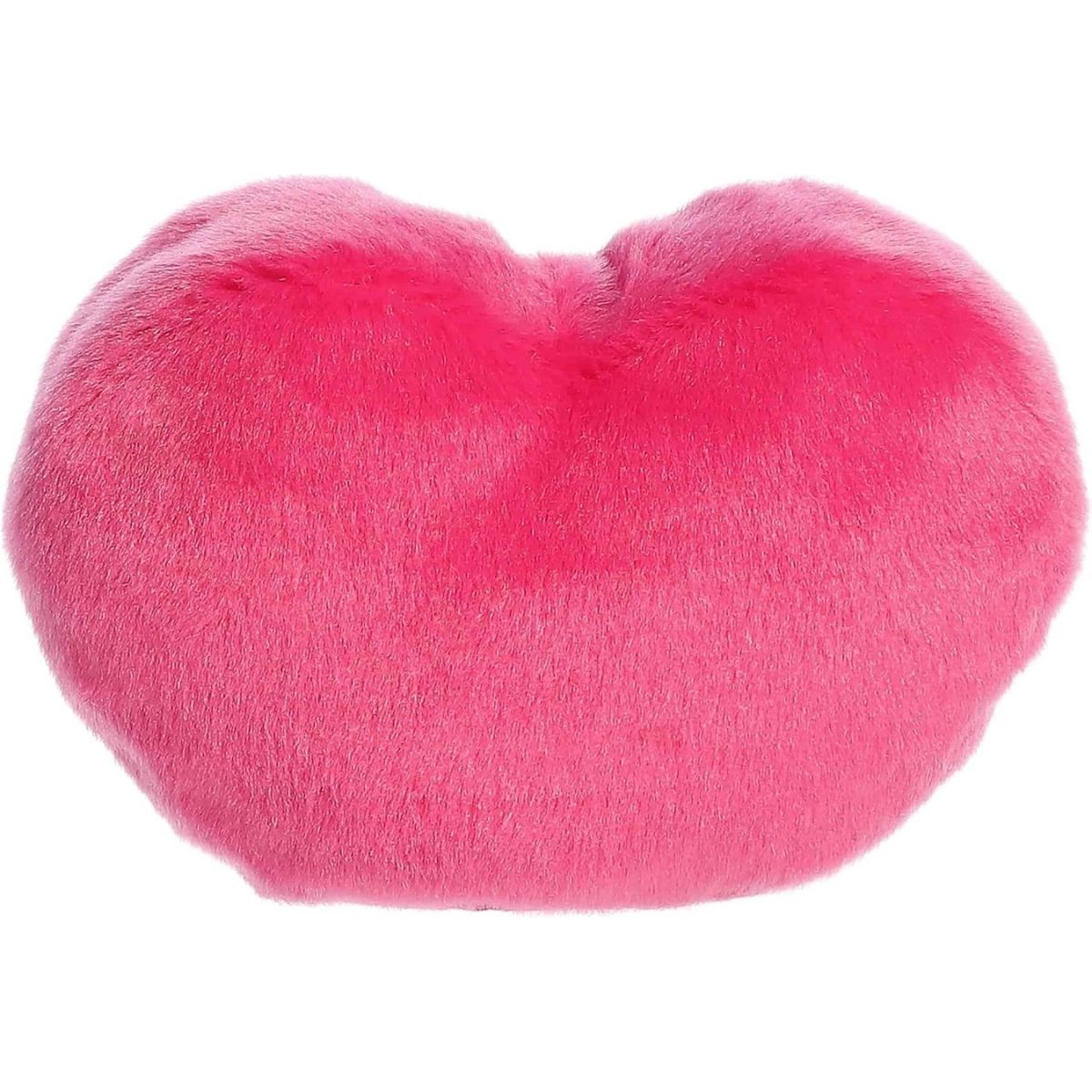 Back view of the Aurora heart plush showcasing its soft, bright pink plush texture.