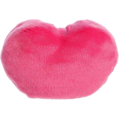 Back view of the Aurora heart plush showcasing its soft, bright pink plush texture.