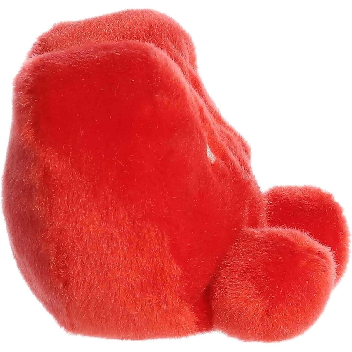 Side profile view of the Palm Pals XOXO Candy Heart plush highlighting its plump, rounded shape and little plush feet.