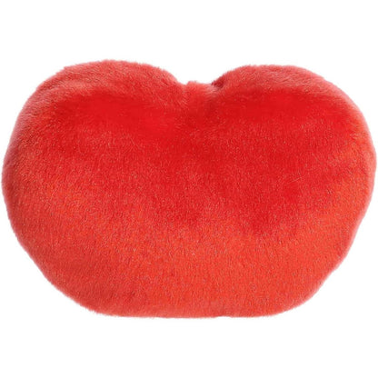 Back view of the Aurora heart plush showcasing its soft, bright red plush texture.