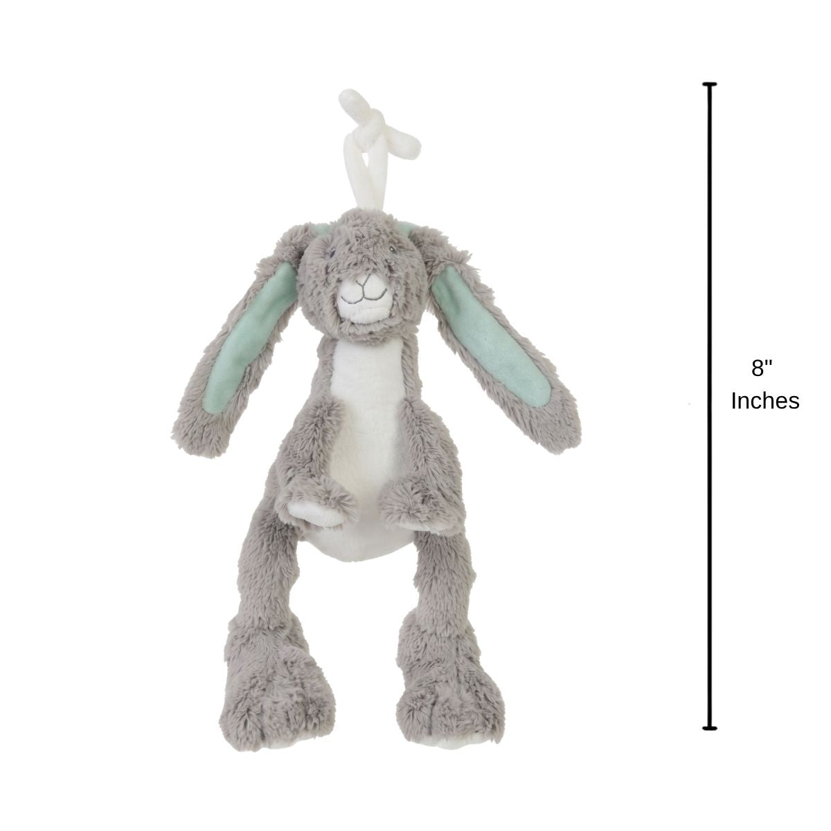 Happy Horse Rabbit Twine sensory plush activity toy showing an 8-inch height indicator graphic next to it.
