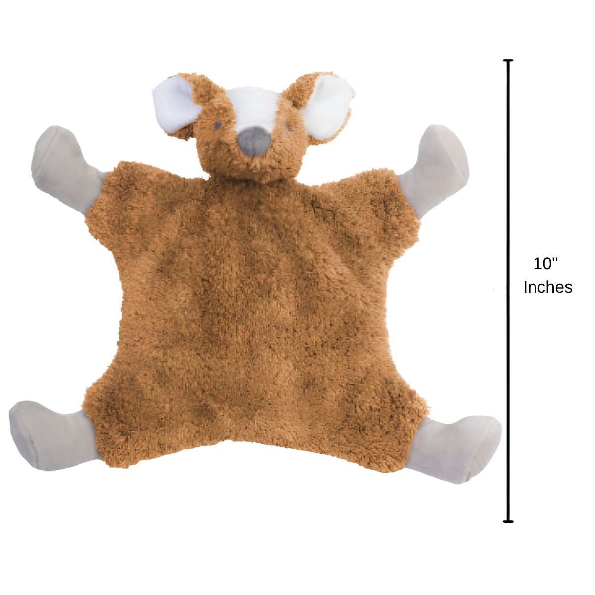 Happy Horse Deer Doe plush security blanket standing upright displaying a 10-inch height indicator graphic.