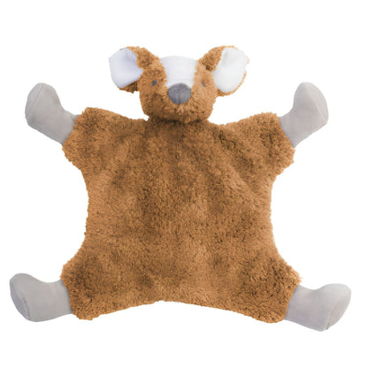 Happy Horse Deer Doe warm brown plush security tuttle blanket with white ear inserts and gray paws laid out flat against a white background.