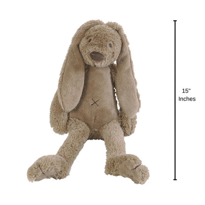 Happy Horse Rabbit Richie plush bunny sitting upright with a 15-inch height indicator graphic next to it.