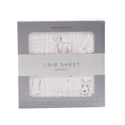 Front view of the retail window box packaging for the Newcastle Classics 100% natural bamboo crib sheet.