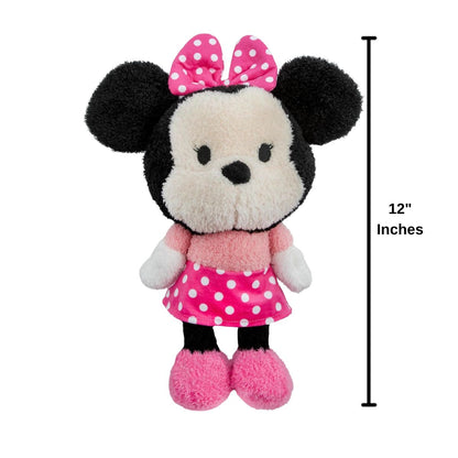 Sizing graphic for the Disney Baby Cuteeze Minnie Mouse plush showing her standing straight up, indicating a total height of 12 inches.