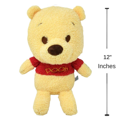 Sizing graphic for the Disney Baby Cuteeze Winnie the Pooh plush showing him standing straight up, indicating a total height of 12 inches.