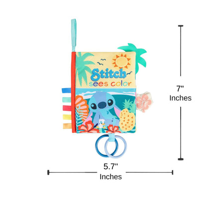 The front cover of the Stitch Sees Color fabric book displayed next to graphic indicators showing its 7-inch height and 5.75-inch width.
