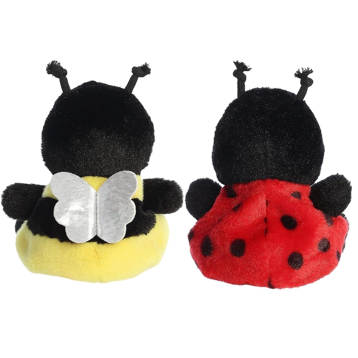 Back view of the soft Palm Pals bee and ladybug stuffed animals showing their round design and wings.