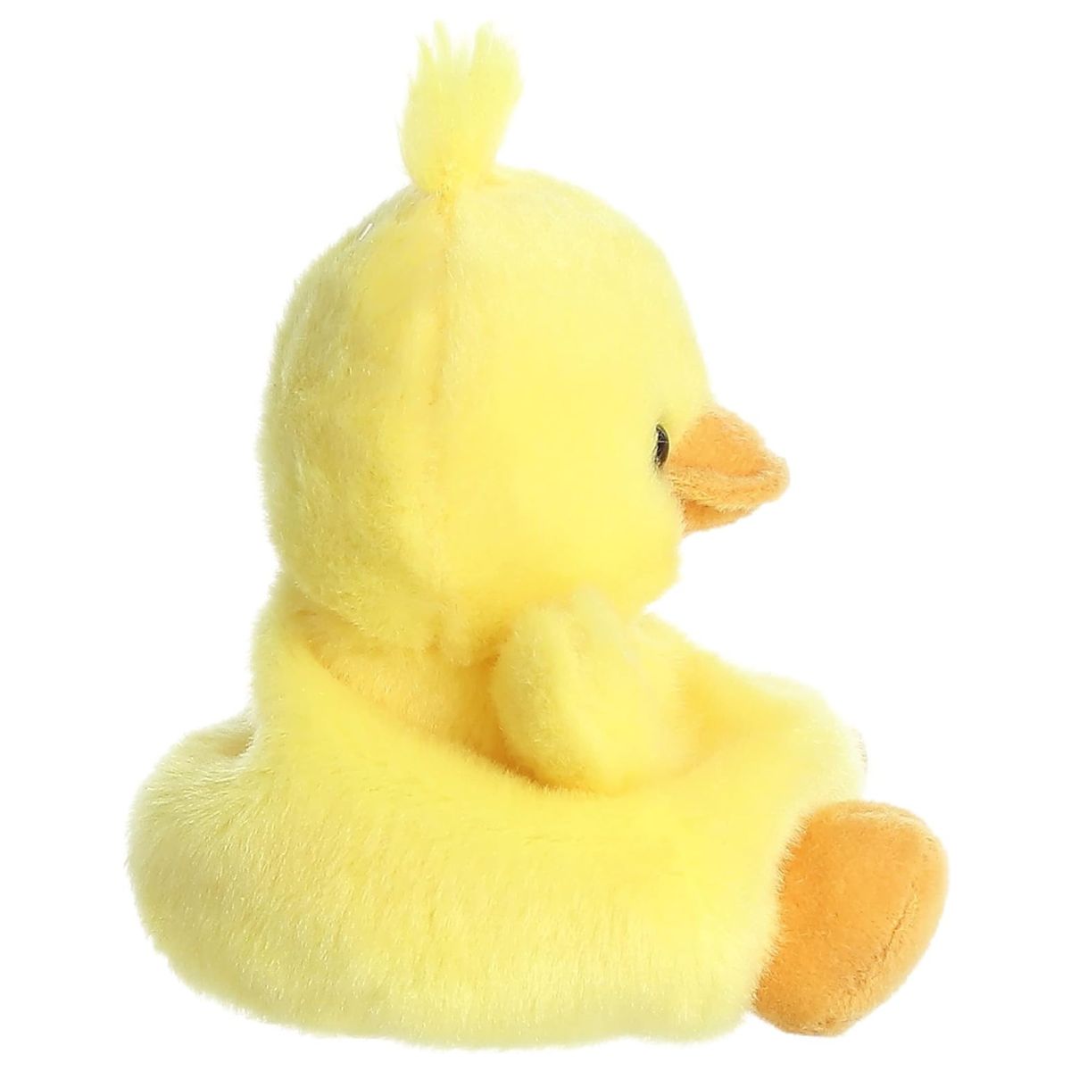 Side profile of the Aurora Palm Pals Darling Duck plush highlighting its orange beak and round shape.