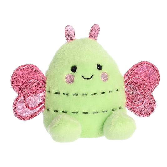 Aurora 5-inch Palm Pals Zephyr Butterfly plush toy sitting forward showing its cozy round body, sweet plush antennae, outspread wings, and a happy smiling face.