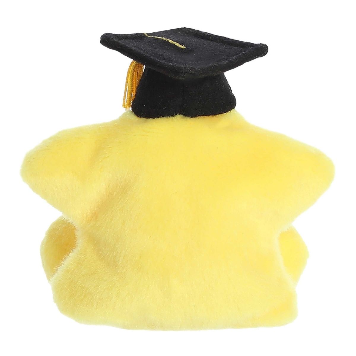 Back view of the yellow Palm Pals star stuffed toy showing the back of its graduation cap.