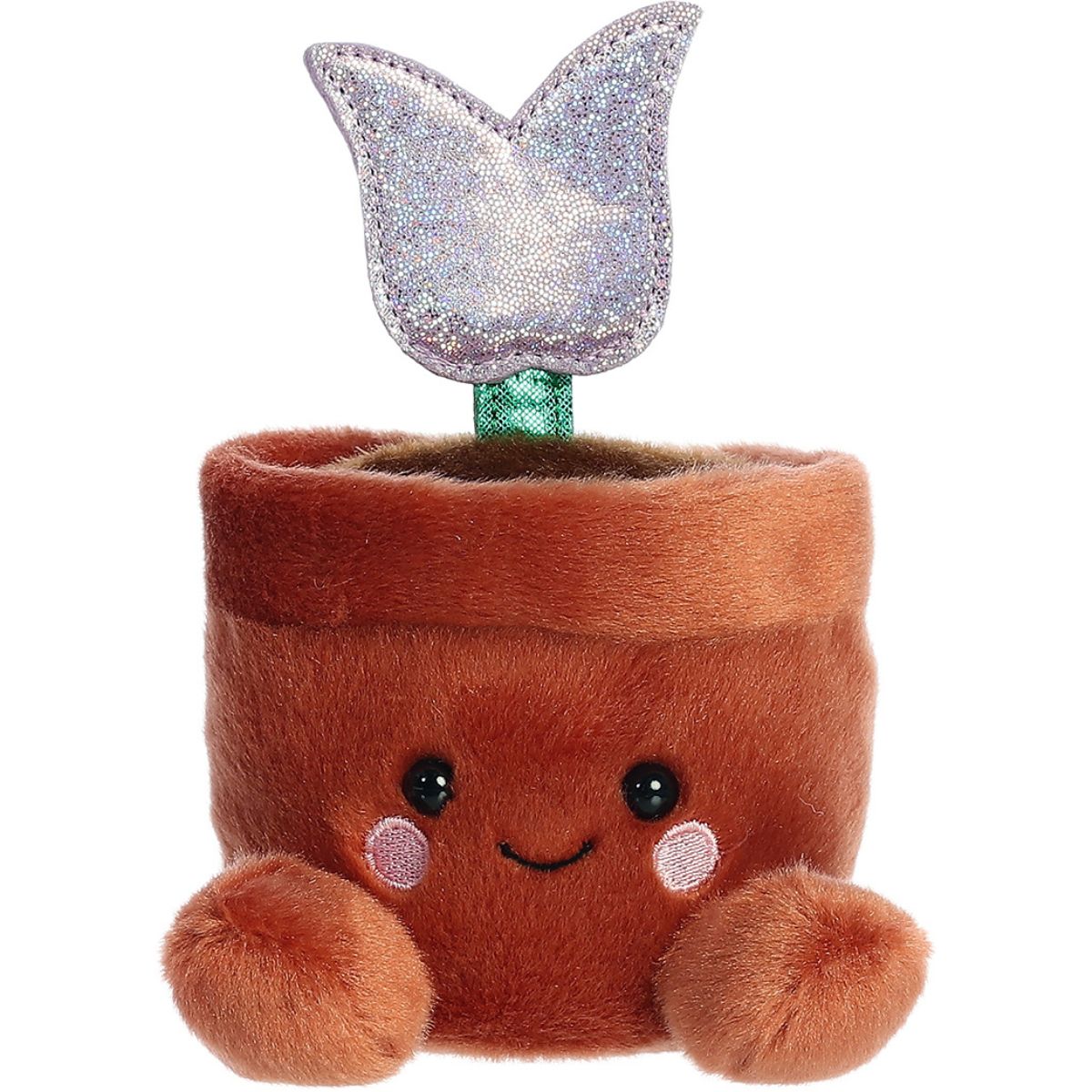 Front view thumbnail of the cute Holland Potted Tulip plush sitting straight, highlighting its friendly expression and rosy pink blushing cheeks.
