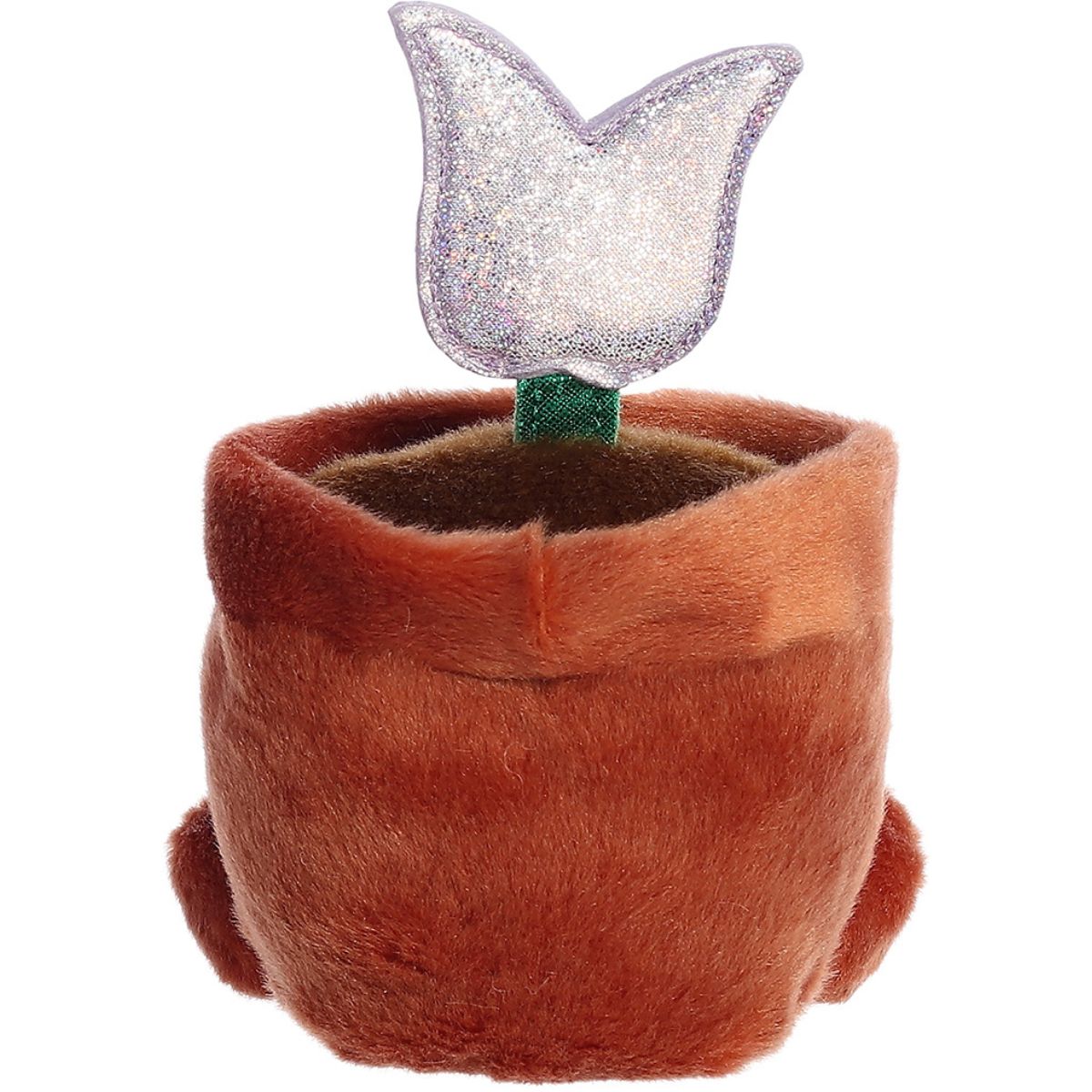 Rear thumbnail view of the Aurora potted flower stuffed toy displaying its smooth, solid terracotta-brown plush back.