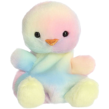 Front view thumbnail of the cute Aura Rainbow Chick plush sitting straight, highlighting its symmetrical face and outspread pastel wings.