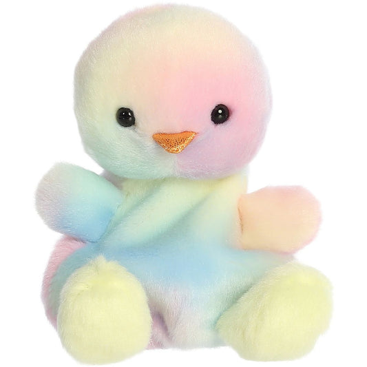 Front view thumbnail of the cute Aura Rainbow Chick plush sitting straight, highlighting its symmetrical face and outspread pastel wings.
