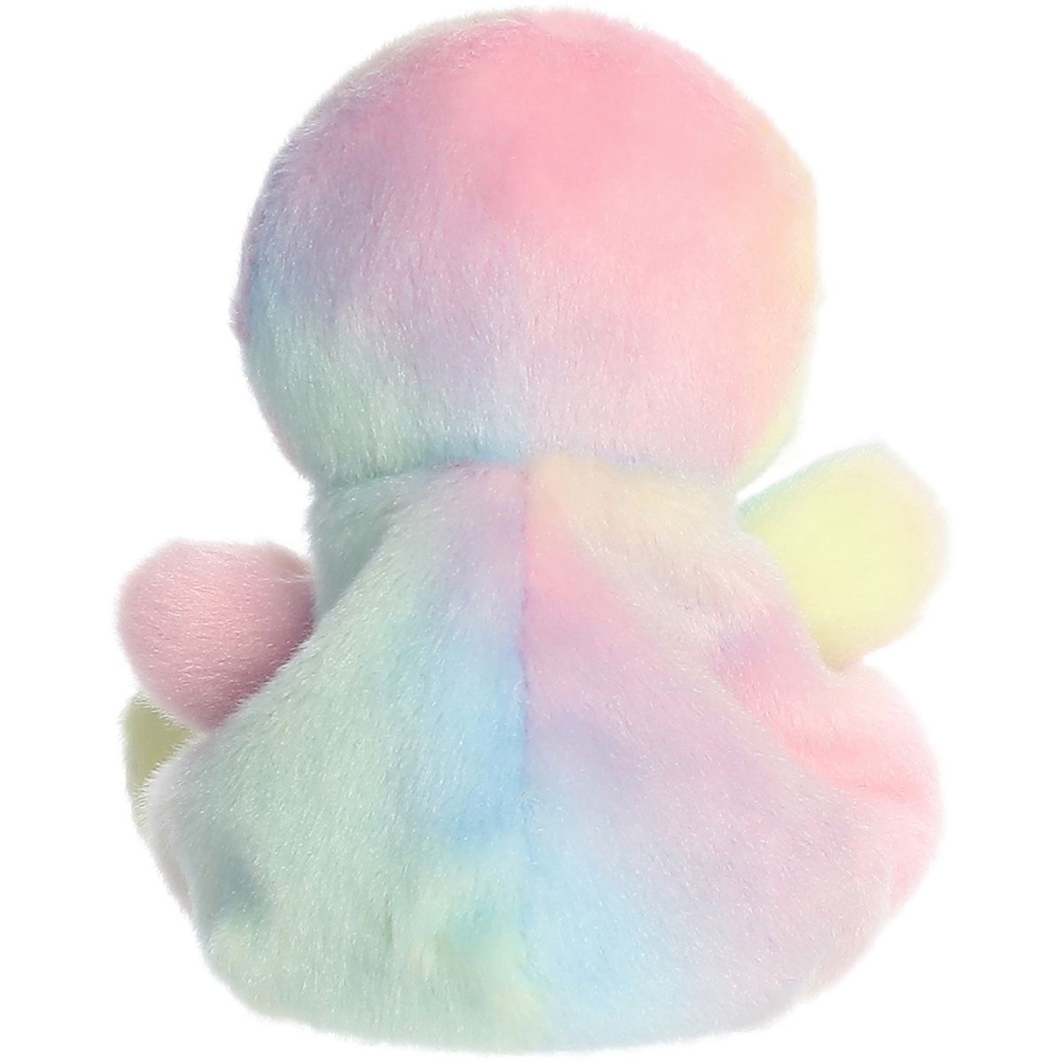Rear thumbnail view of the Aurora rainbow chick stuffed toy displaying its smooth, multi-colored pastel plush back.