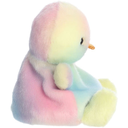 Side profile thumbnail of the mini rainbow chick plush showcasing its rounded profile, tiny beak, and soft sitting posture.