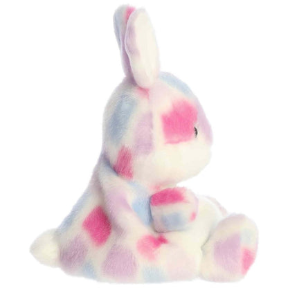 Side profile view of the Palm Pals Marta Mosaic Bunny highlighting its plump, rounded shape and little plush paws.