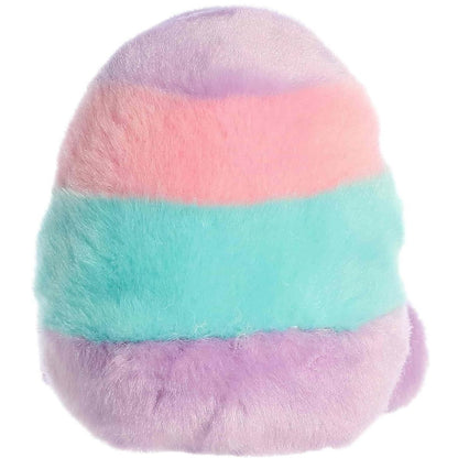 Direct back view of the cuddly pastel Palm Pals Easter egg stuffed animal showing its continuous striped pattern.