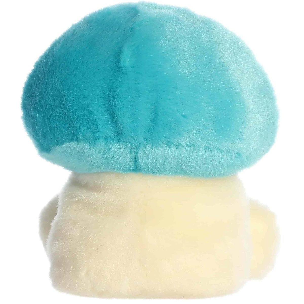 Back view of the Aurora Palm Pals mushroom plush toy showing its soft blue cap and cream back.